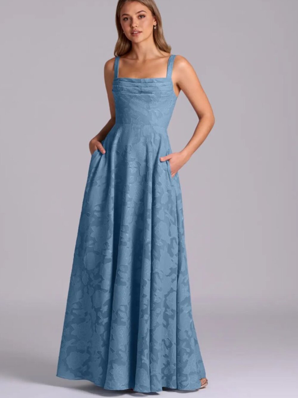 Azazie Shaude- Floral- Steel Blue- Size 24